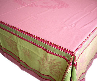 French Jacquard tablecloth, Teflon(Senanque. pink roses x green)